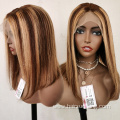 Free wig vendor hd lace straight human hair wigs highlight 1b honey brown color straight bob human hair lace front wigs